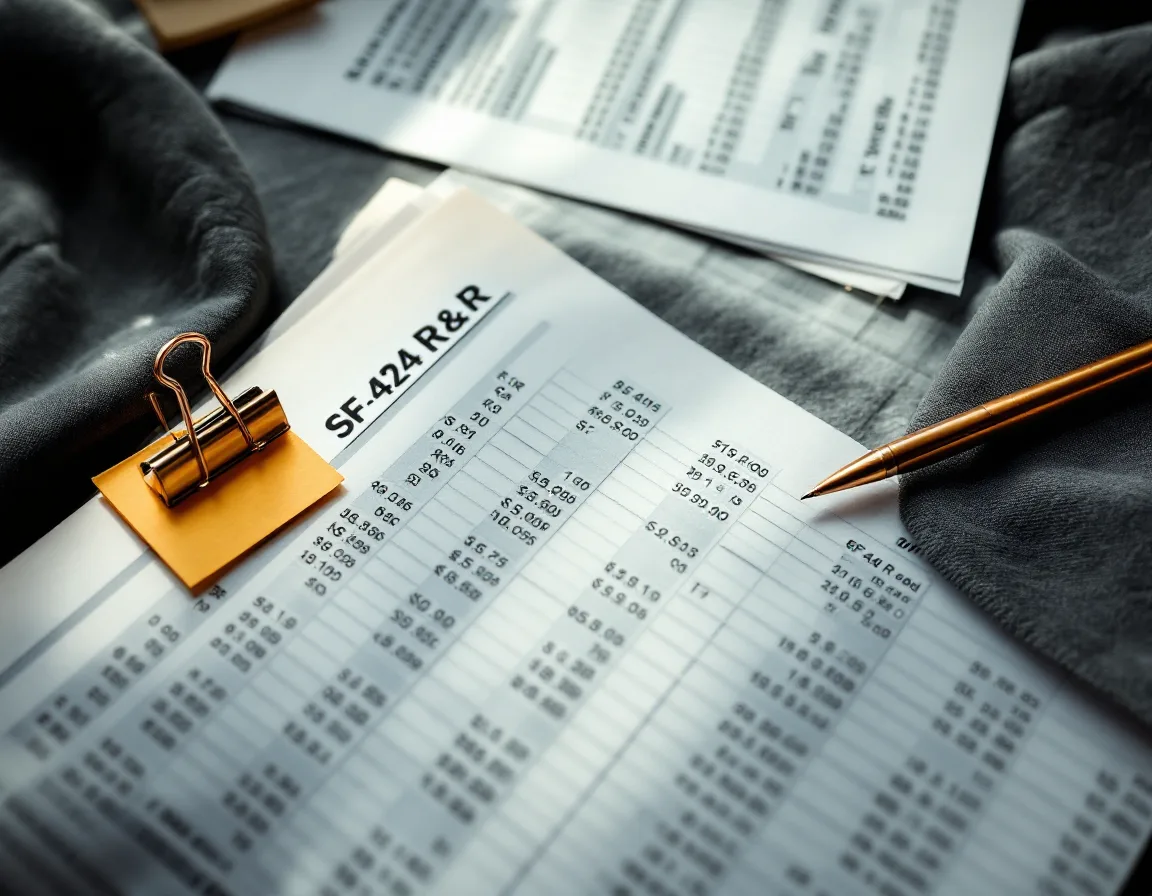 Close-up of printed federal budget pages with a copper binder clip and pen resting across a column of figures